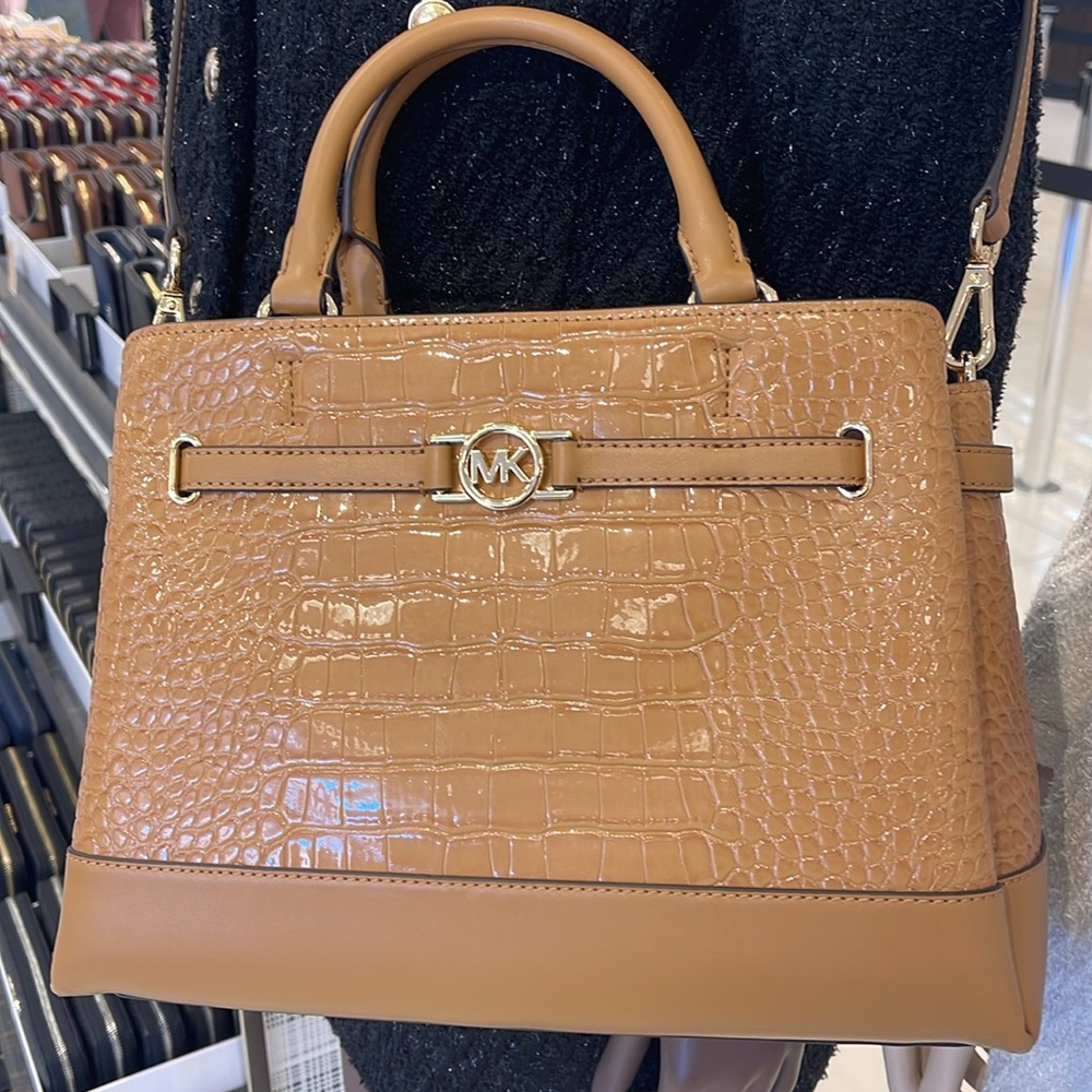 MICHAEL KORS
Reed Large Leather Belted Satchel Crossbody CZ Purse 
Crocodile - Picture 15 of 16